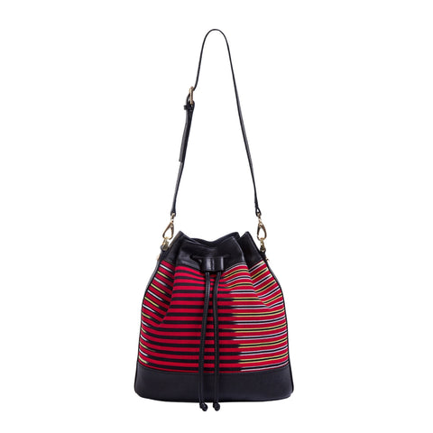 Casual Stripe Embossed Drawstring Bucket Bag