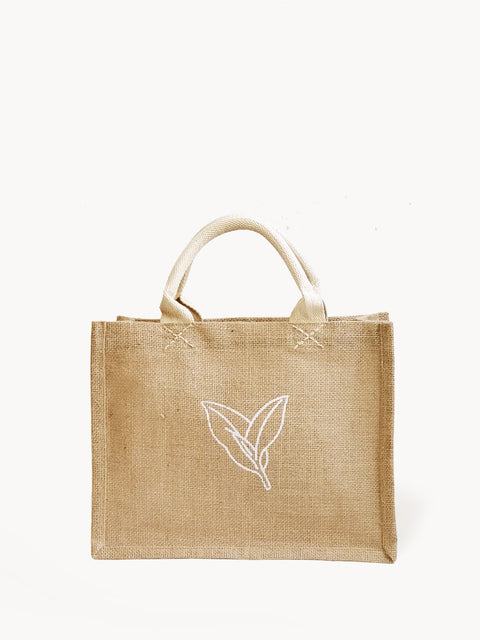 Leaf Print Embroidered Handmade Open Top Gift Bag