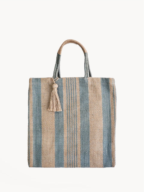 Casual Stripe Handmade Tote with Tassels