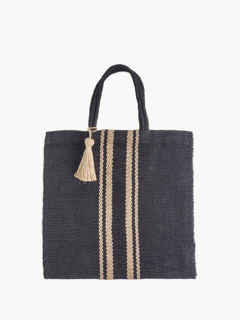 Casual Stripe Hand Loomed Tote with Tassels