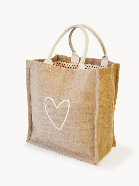 Casual Heart Print Tote with Embroidery and Open Top