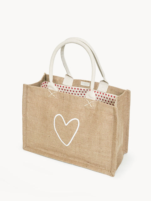 Casual Heart Graphic Print Tote with Flat Bottom and Open Top