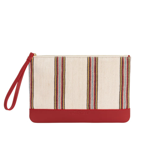 Stripe Zipper Clutch with Zip Top