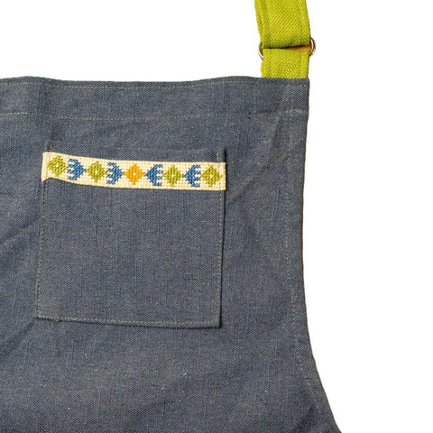 Geometric Bib Apron with Embroidery and Adjustable Pockets