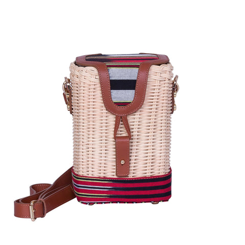 Artful Traditionalist Stripe Crossbody with Leather Trim and Logo