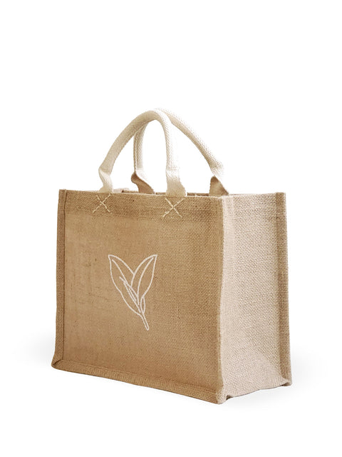 Leaf Print Embroidered Handmade Open Top Gift Bag