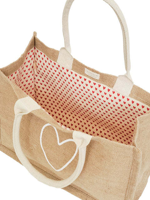 Casual Heart Graphic Print Tote with Flat Bottom and Open Top