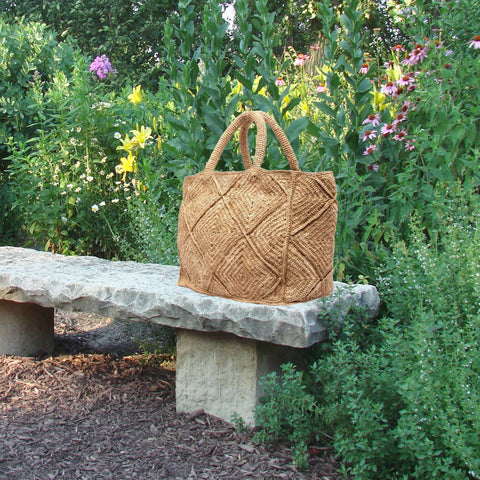 Beach Geometric Braided Raffia Tote