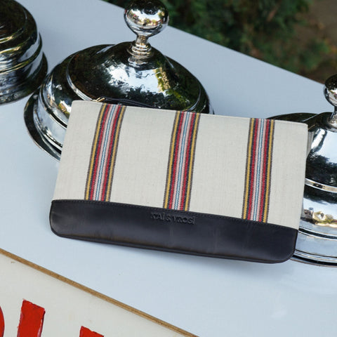 Designer Stripe Clutch with Zip Top Closure
