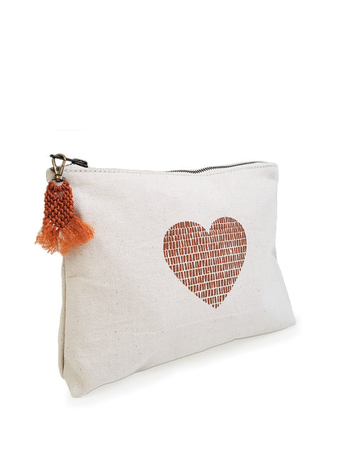 Heart Graphic Handmade Tassel Pouch with Zipper