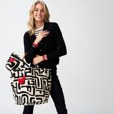 Abstract Heart Graphic Beaded Convertible Pouch