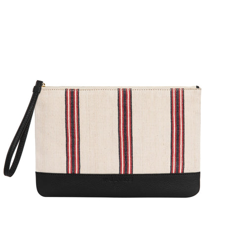 Stripe Zip Top Clutch with Zipper Closure