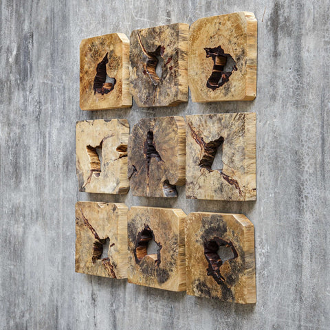 Uttermost Bahati Wood Wall Decor Organic Free Form Wall Sculpture - Set of 9