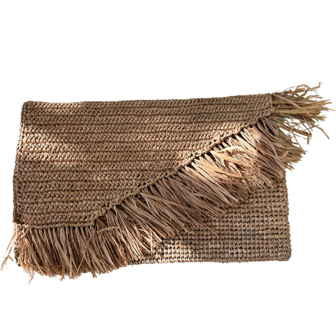 Beach Fringe Raffia Pouch with Magnetic Flap Closure