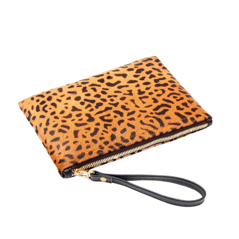Leopard Animal Pattern Clutch with Zipper Closure