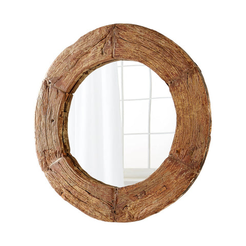 Contemporary Rustic Handcrafted Round Accent Wall Mirror