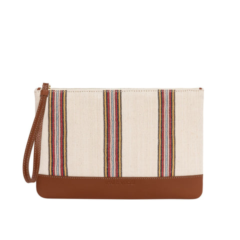Handwoven Stripe Clutch with Zip Top Closure
