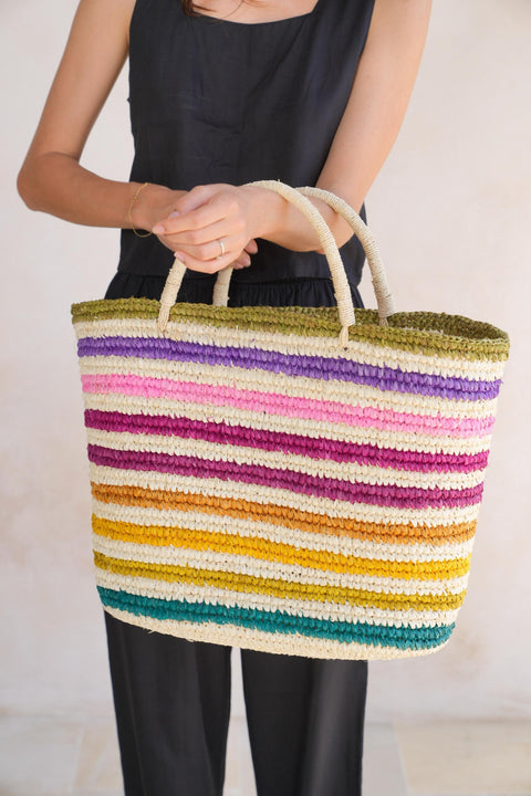 Beach Stripe Handmade Open Top Tote