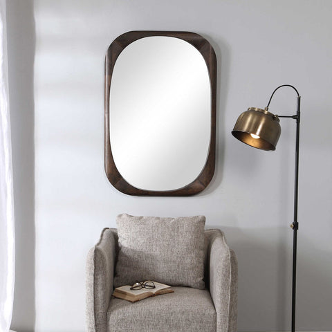 Contemporary Walnut Framed Accent Wall Mirror for Living Room