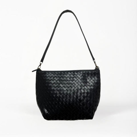 Braided Basket Weave Shoulder Bag with Zipper Closure