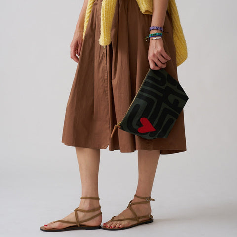 Abstract Heart Beaded Convertible Graphic Pouch