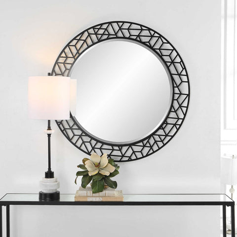 Contemporary Round Geometric Accent Mirror for Entryway Wall
