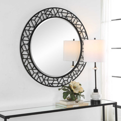 Contemporary Round Geometric Accent Mirror for Entryway Wall