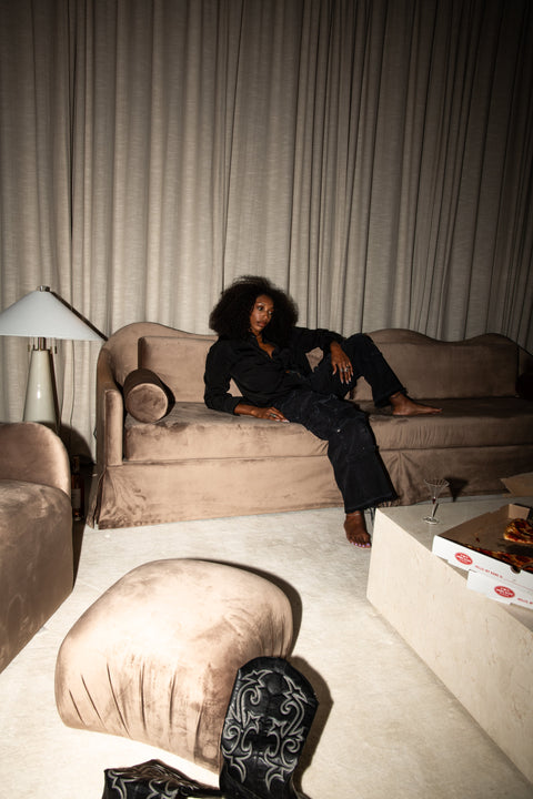 Sable Ottoman | Mushroom Velvet