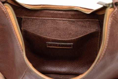 Mahogany Solid Leather Shoulder Bag with Interior Pocket