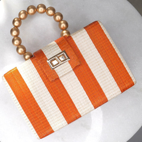 Beach Stripe Beaded Handmade Clutch with Turn Lock