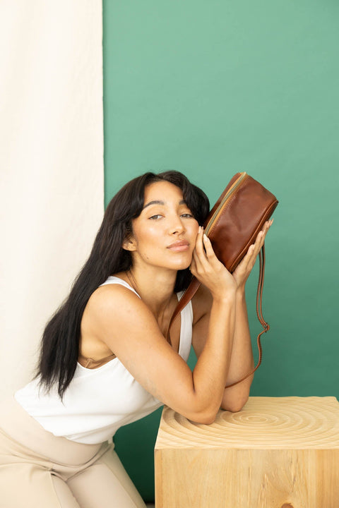 Handmade Mahogany Hip Bag with Adjustable Straps