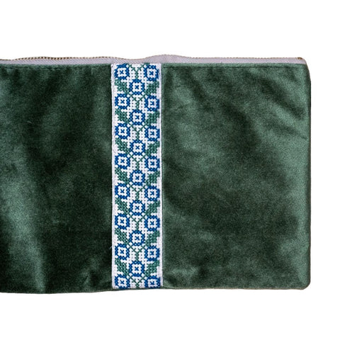 Geometric Embroidered Velvet Handmade Clutch
