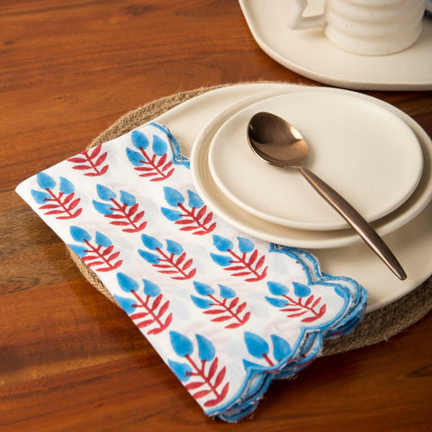 Powered by People Meadow Handblocked Floral Scallop Trim Dinner Napkin - Set of 4