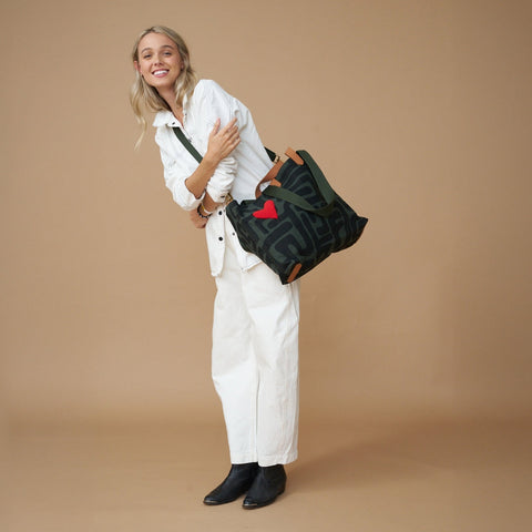 Travel Abstract Beaded Heart Graphic Tote