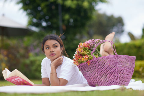 Beach Handmade Braided Raffia Tote with Geometric Pattern
