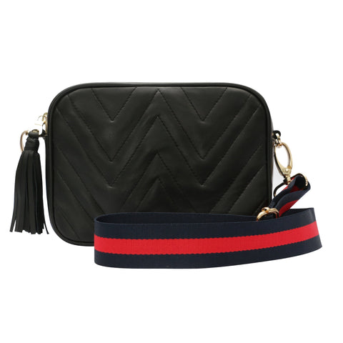 Chevron Quilted Crossbody with Tassels and Zipper Closure