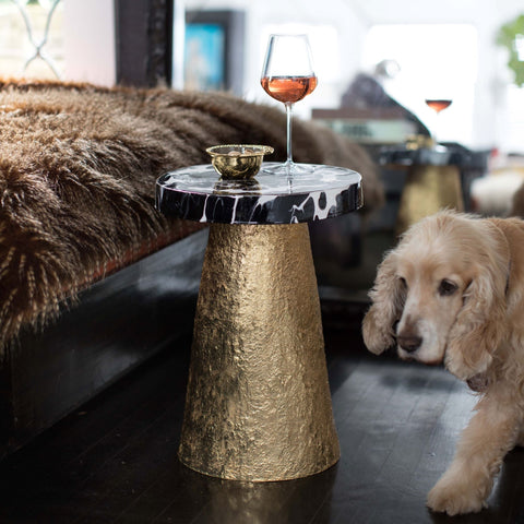 Bianco Nero Handcrafted Round Center Table with Drum Base