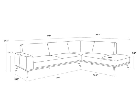Brandi Modern Chaise Sectional Right Oriented Sofa