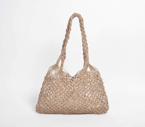 Global Eclecticist Handmade Braided Fringe Geometric Tote