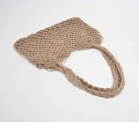 Global Eclecticist Handmade Braided Fringe Geometric Tote