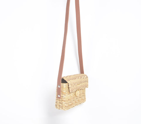 Basket Weave Sling Bag with Flap Closure