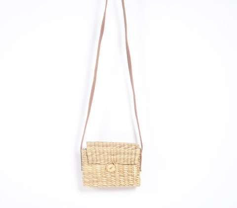 Basket Weave Sling Bag with Flap Closure