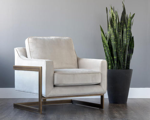 Timeless Minimalist Cantilever Lounge Chair in Cream Upholstered