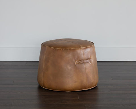 Space Saving Pouf Ottoman Upholstered with Stitching