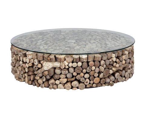 Sunpan Bickford Nature-Driven Modernist Bohemian Drum Coffee Table
