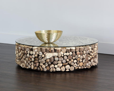 Sunpan Bickford Nature-Driven Modernist Bohemian Drum Coffee Table