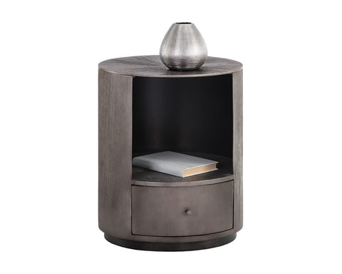 Contemporary Curved Drum Nightstand in Bronze Finish