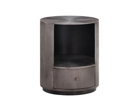 Contemporary Curved Drum Nightstand in Bronze Finish
