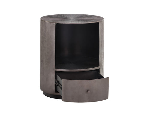 Contemporary Curved Drum Nightstand in Bronze Finish