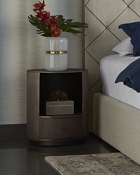 Contemporary Curved Drum Nightstand in Bronze Finish